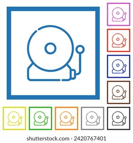 Scool bell outline flat color icons in square frames on white background