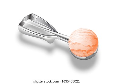 Scoop of berry ice cream, strawberry ice cream in 3d illustration on white background. Vector