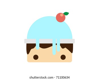 Scoop blue ice cream in bowl. Vector illustration
