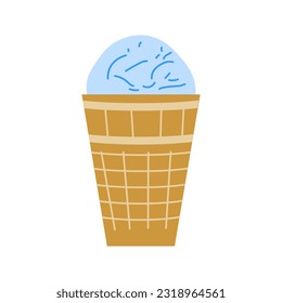 Scoop of blue ice cream in a waffle cup