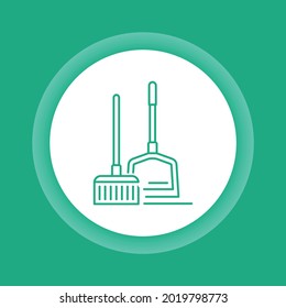 Scoop and broom color button icon. Clean the floor. Cleaning service. Outline pictogram for web page, mobile app, promo.