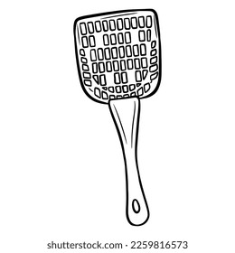 Sopla por una bandeja de gato. Espátula plástica. Estilo de línea. Ilustración vectorial aislada