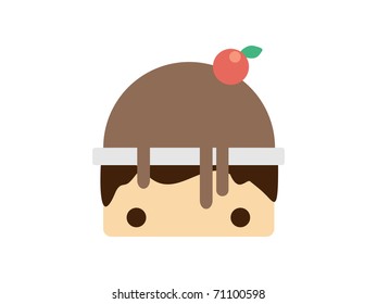 Scoop chocolate ice cream in bowl. Vector illustration
