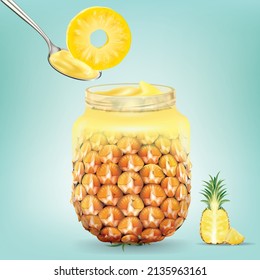 Scoop the cream in a bottle made of pineapple.