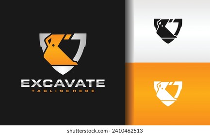 scoop excavator construction shield logo