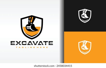 scoop excavator construction shield logo