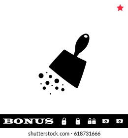 Scoop with garbage icon flat. Black pictogram on white background. Vector illustration symbol and bonus button open and closed lock, folder, star