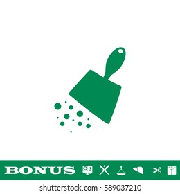 Scoop with garbage icon flat. Green pictogram on white background. Vector illustration symbol and bonus button