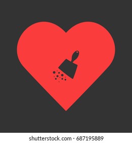 Scoop with garbage icon flat. Simple pictogram on heart background. Vector illustration symbol