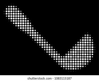 Scoop halftone vector icon. Illustration style is pixel iconic scoop symbol on a black background. Halftone structure is created with circle blots.
