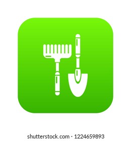 Scoop hand rake icon green vector isolated on white background