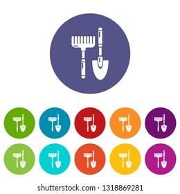 Scoop hand rake icons color set vector for any web design on white background