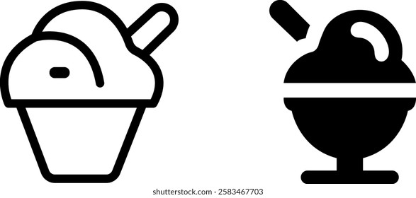 Scoop of Ice Cream Icon Sign – Dessert and Sweet Treats Vector Symbol Set