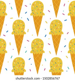 Scoop ice cream  vector pattern background. Sweet and yummy dessert. Design for fabric, wrapping, textile, wallpaper, apparel.
