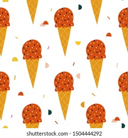 Scoop ice cream  vector pattern background. Sweet and yummy dessert. Design for fabric, wrapping, textile, wallpaper, apparel.
