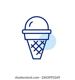 Scoop of ice cream in a waffle cone. Pixel perfect, editable stroke vector icon