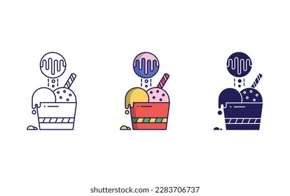 Scoop icecream line and solid vector icons
