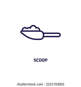ícono de primicia de la colección de cocina. Scoop lineal delgado, crema, icono del contorno alimentario aislado en fondo blanco. Signo de primicia vectorial de línea, símbolo para web y móvil