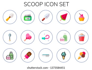 scoop icon set. 15 flat scoop icons.  Collection Of - shovel, cream, ice cream, blower, sand