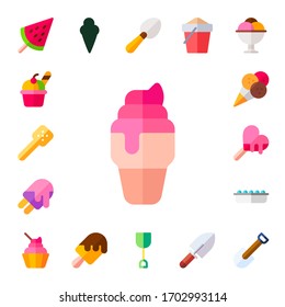scoop icon set. 17 flat scoop icons. Included ice cream, slotted spoon, sand, shovel icons
