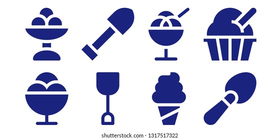 scoop icon set. 8 filled scoop icons.  Collection Of - Ice cream, Shovel, Scoop