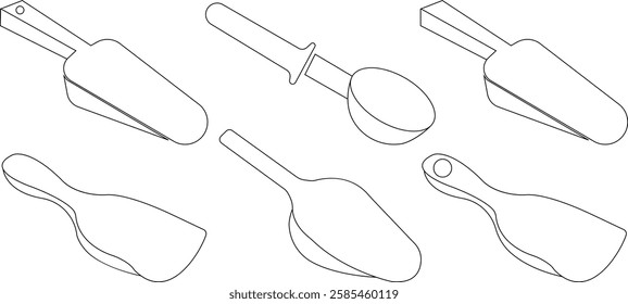 Scoop icon set, flat design signs symbols offering a visual representation of measuring ingredients for nutrition, health, and fitness, isolated on transparent background, template simple and clean