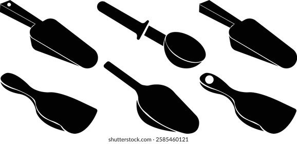 Scoop icon set, flat design signs symbols offering a visual representation of measuring ingredients for nutrition, health, and fitness, isolated on transparent background, template simple and clean