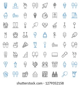 scoop icons set. Collection of scoop with ice cream, shovel, cream, sand, sorbet, ice cream cone, seer, whipped cream, frozen yogurt. Editable and scalable scoop icons.