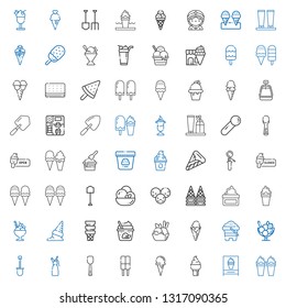 scoop icons set. Collection of scoop with ice cream, ice cream cone, whipped cream, shovel, sand, frozen yogurt, sorbet, seer. Editable and scalable scoop icons.