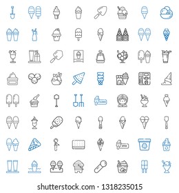 scoop icons set. Collection of scoop with sorbet, ice cream, sand, cream, frozen yogurt, ice cream cone, seer, shovel, whipped cream. Editable and scalable scoop icons.