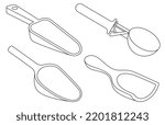 Scoop isolated outline set icon. Vector illustration measuring serving on white background. Outline set icons scoop .