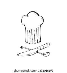 scoop knife and cook hat vector sketch