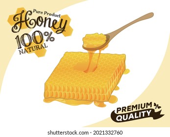 Scoop a natural com honey with a wooden spoon