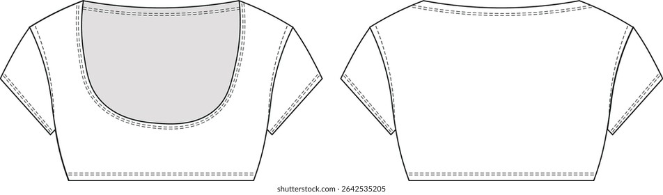 scoop neck u neck short sleeve cap sleeve crop cropped blouse top tshirt tee template technical drawing flat sketch cad mockup fashion woman design style model 
