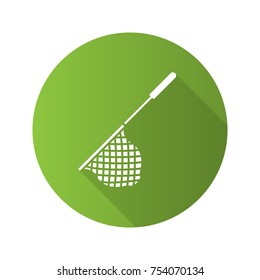 Scoop net flat design long shadow glyph icon. Fishing gear. Hoop net. Vector silhouette illustration
