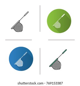 Scoop net icon. Flat design, linear and color styles. Fishing gear. Hoop net. Isolated vector illustrations