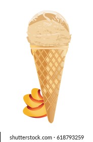 Scoop of peach ice cream cone