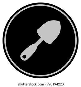 Scoop Shovel black coin icon. Vector style is a flat coin symbol using black and light gray colors.