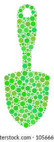 Scoop Shovel collage of dots in different sizes and ecological green color tinges. Vector circle elements are grouped into scoop shovel collage. Ecology vector illustration.
