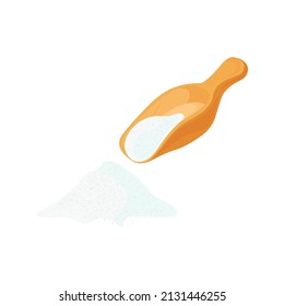 Scoop, shovel with sugar. Salt, flour. Vector drawing in a flat style. On a white background.
