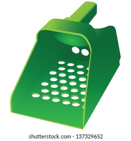 Scoop for sifting soil. Using a litter box or in agriculture. Vector illustration.