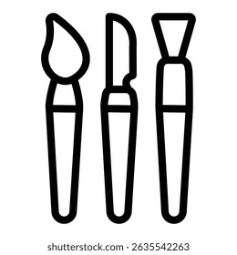 Scoop tool and brushes line icon, pottery making concept. Vector graphics. Set of tools for working with clay sign on white background, style mobile or design