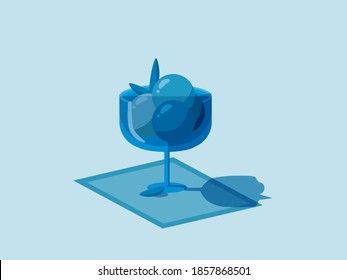 Scoops blue ice cream in glass bowl. Vector illustration.