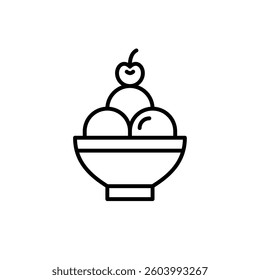 Scoops of ice cream and cherry in a cup. Pixel perfect, editable stroke vector icon
