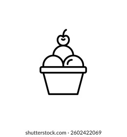 Scoops of ice cream and cherry on top. Frozen desserts, sweet food. Pixel perfect, editable stroke vector icon