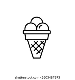 Scoops of ice cream in waffle cone. Pixel perfect, editable stroke vector icon