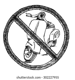 Scooter banned sketch. No parking. Vector illustration