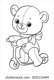 Scooter bear. Coloring book. Vector for kids. 