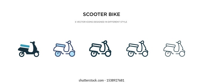 scooter bike icon in different style vector illustration. two colored and black scooter bike vector icons designed in filled, outline, line and stroke style can be used for web, mobile, ui