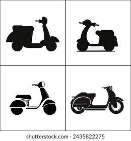 Scooter black line icons, bike vehicles different style silhouette on white background, vector illustration